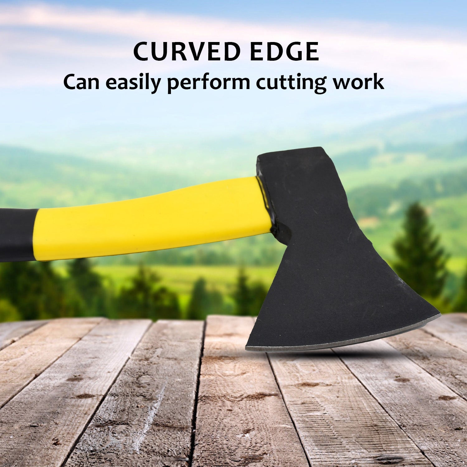 Full view of the fiberglass handle hatchet axe against a neutral background.