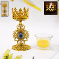 Golden flower Diwali candle holder glass tea light with plastic stand