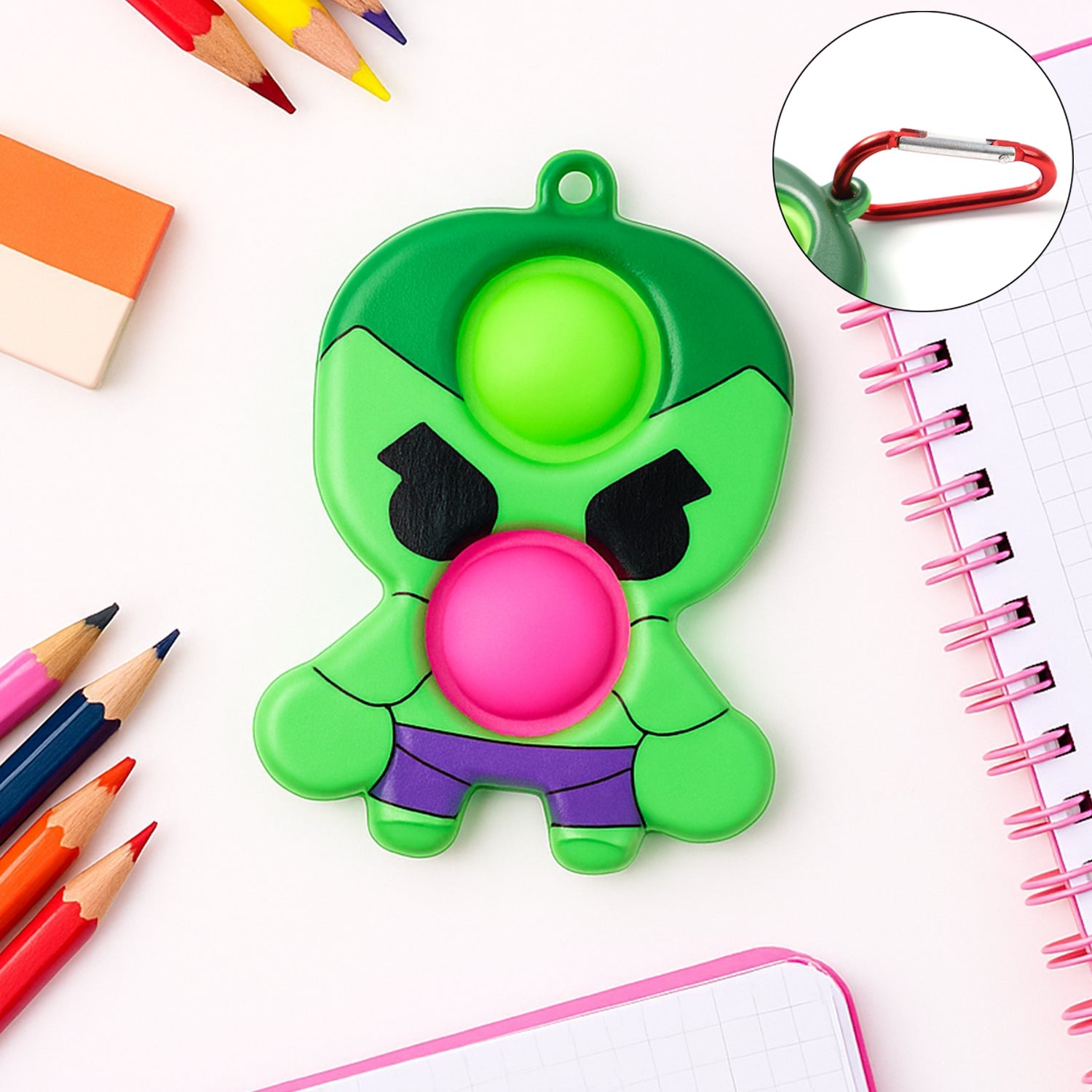 Silicone Pop It Fidget Toy with keychain clip for portable stress relief