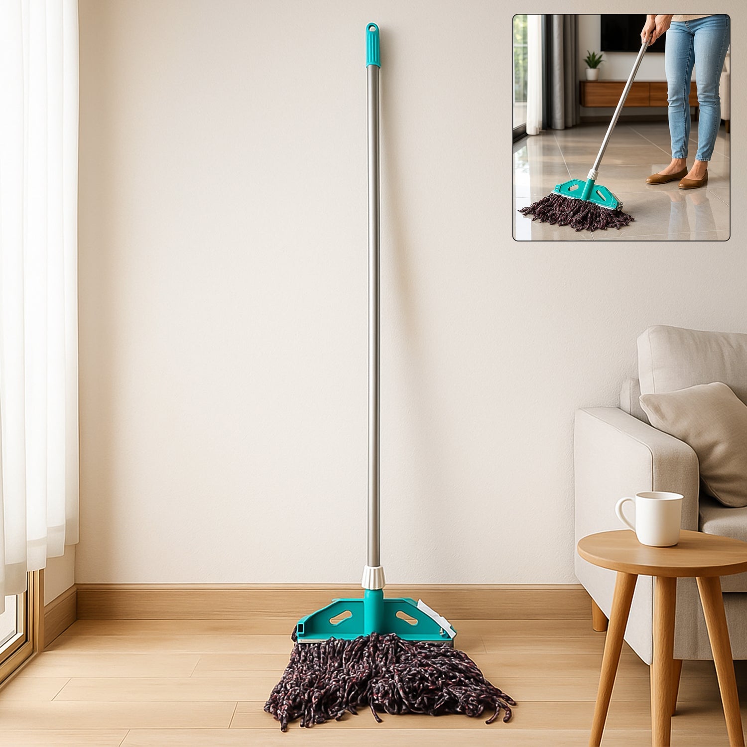 Cotton yarn floor mop head with thick absorbent strands