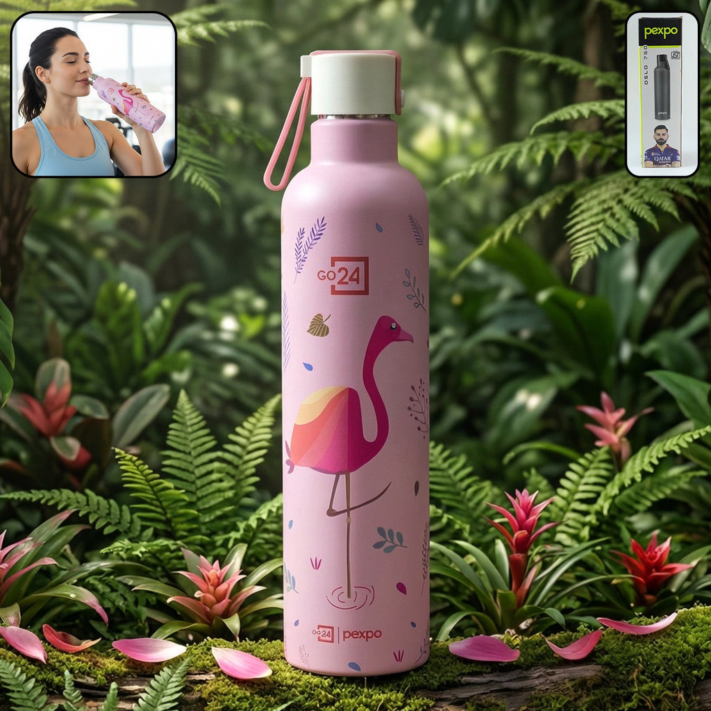 Front view of Pexpo Oslo Art printed insulated stainless steel water bottle