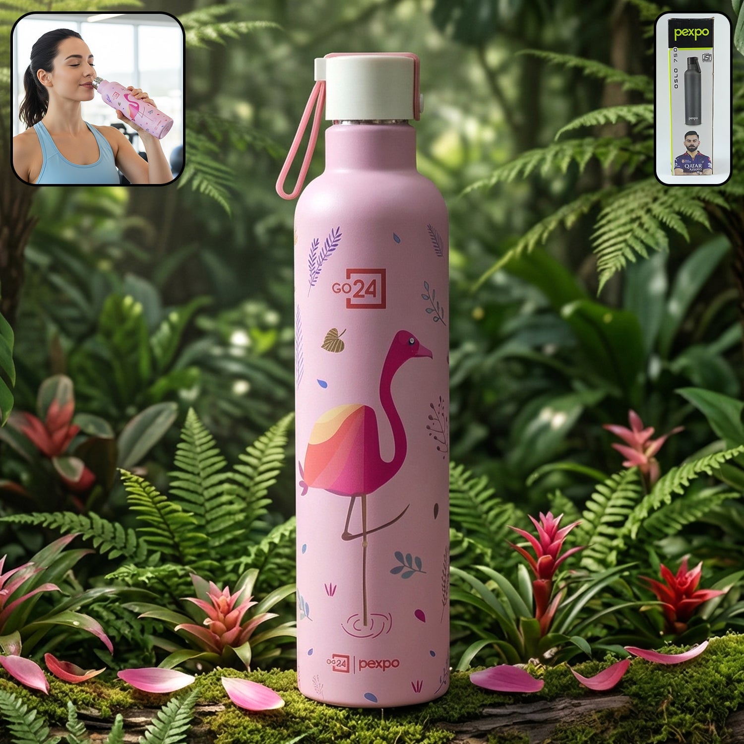 Front view of Pexpo Oslo Art printed insulated stainless steel water bottle