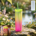 Gradient plastic tumbler with lid and straw for cold drinks