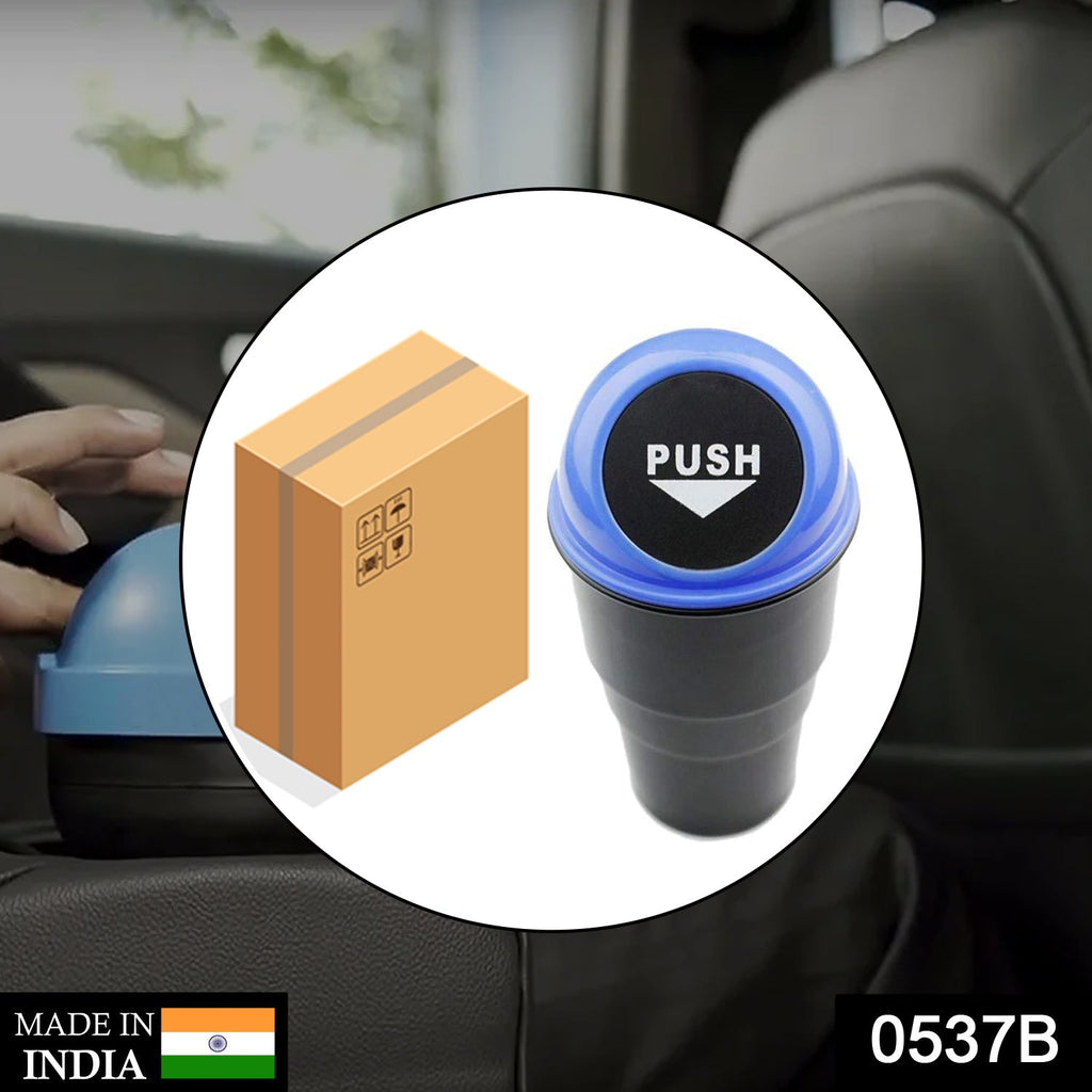 Portable car dustbin shown in a car, ideal for offices and homes.