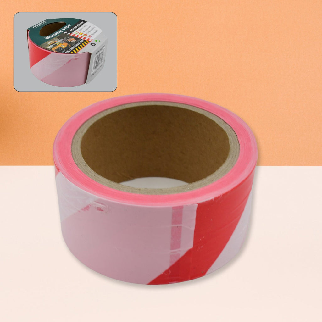 Bright red and white non-adhesive safety warning tape roll.