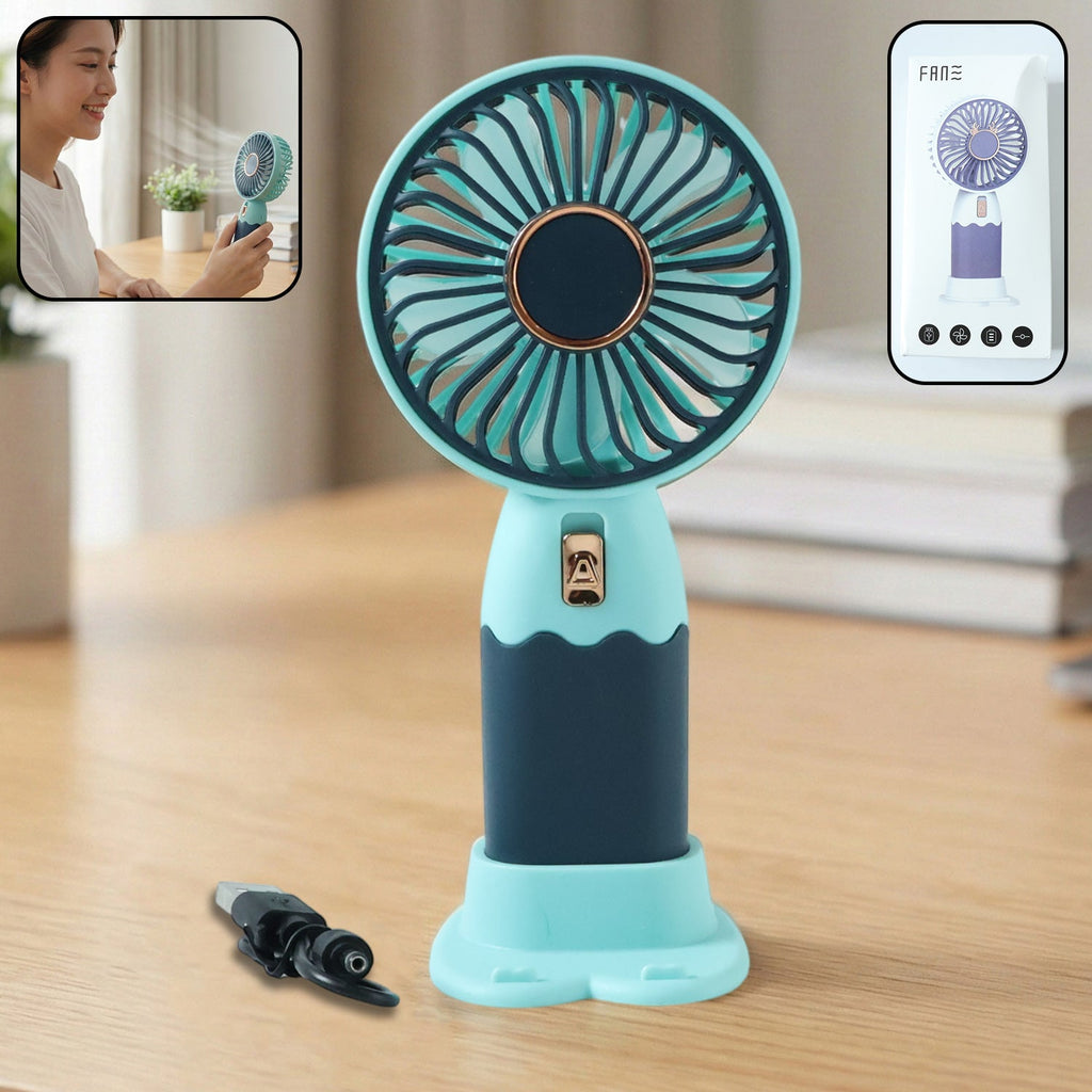 Rechargeable portable handheld mini fan with stand for personal cooling