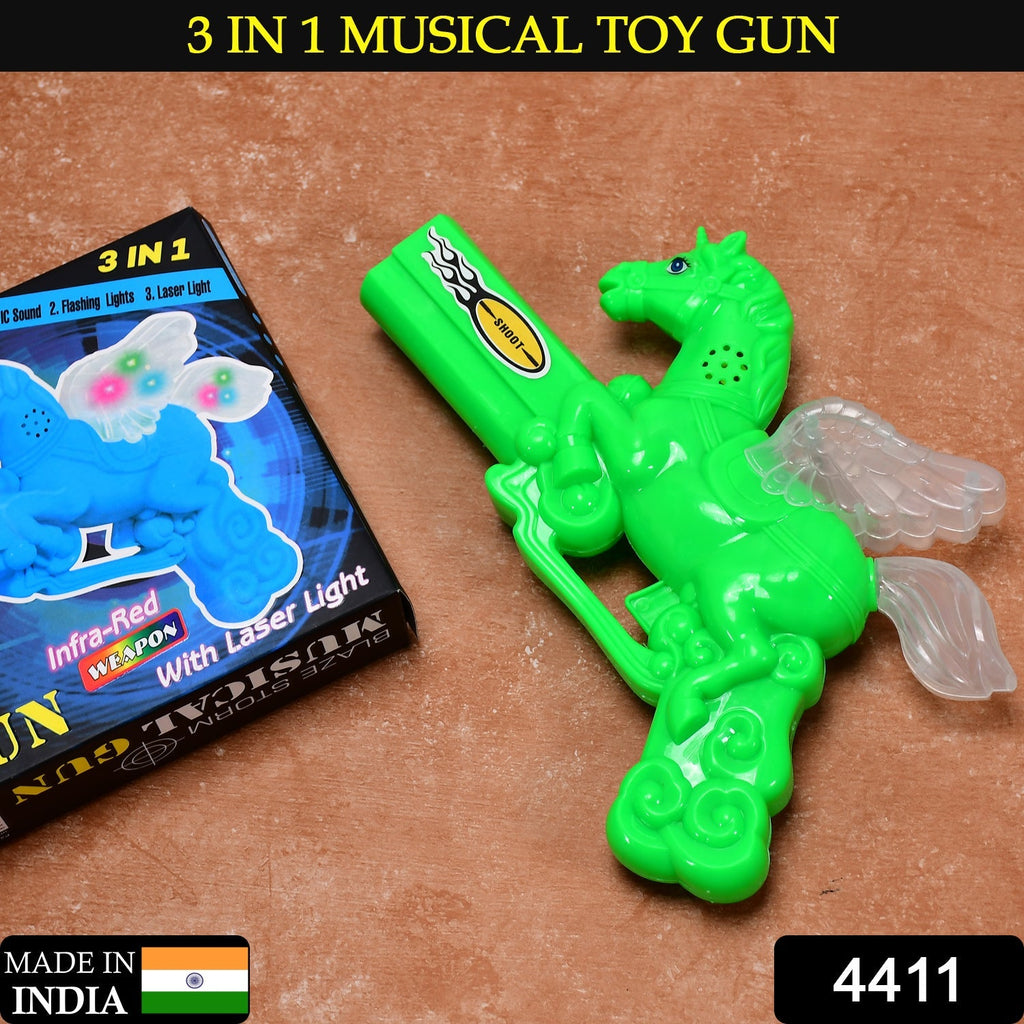 Side view of the interactive kids' play gun featuring laser and sound effects.