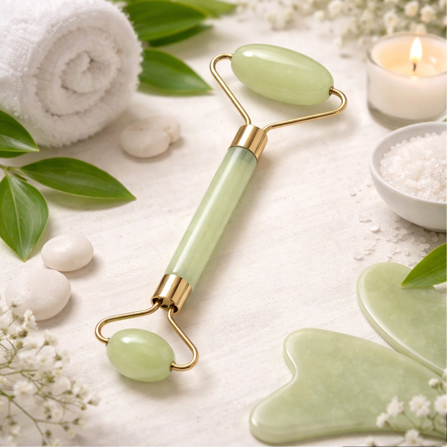 Premium double head face roller for facial massage and puffiness relief