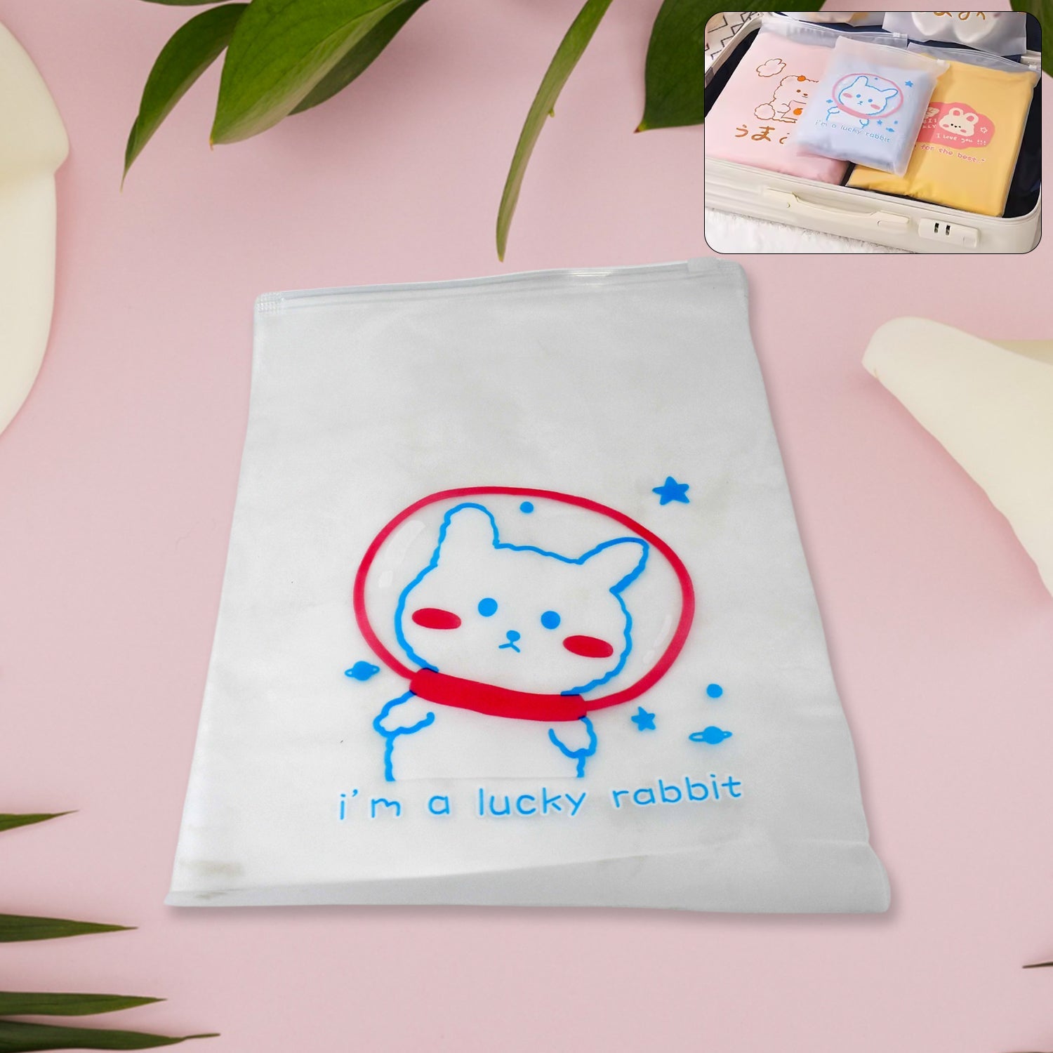 Front view of a clear reusable zip pouch, ideal for stationery.