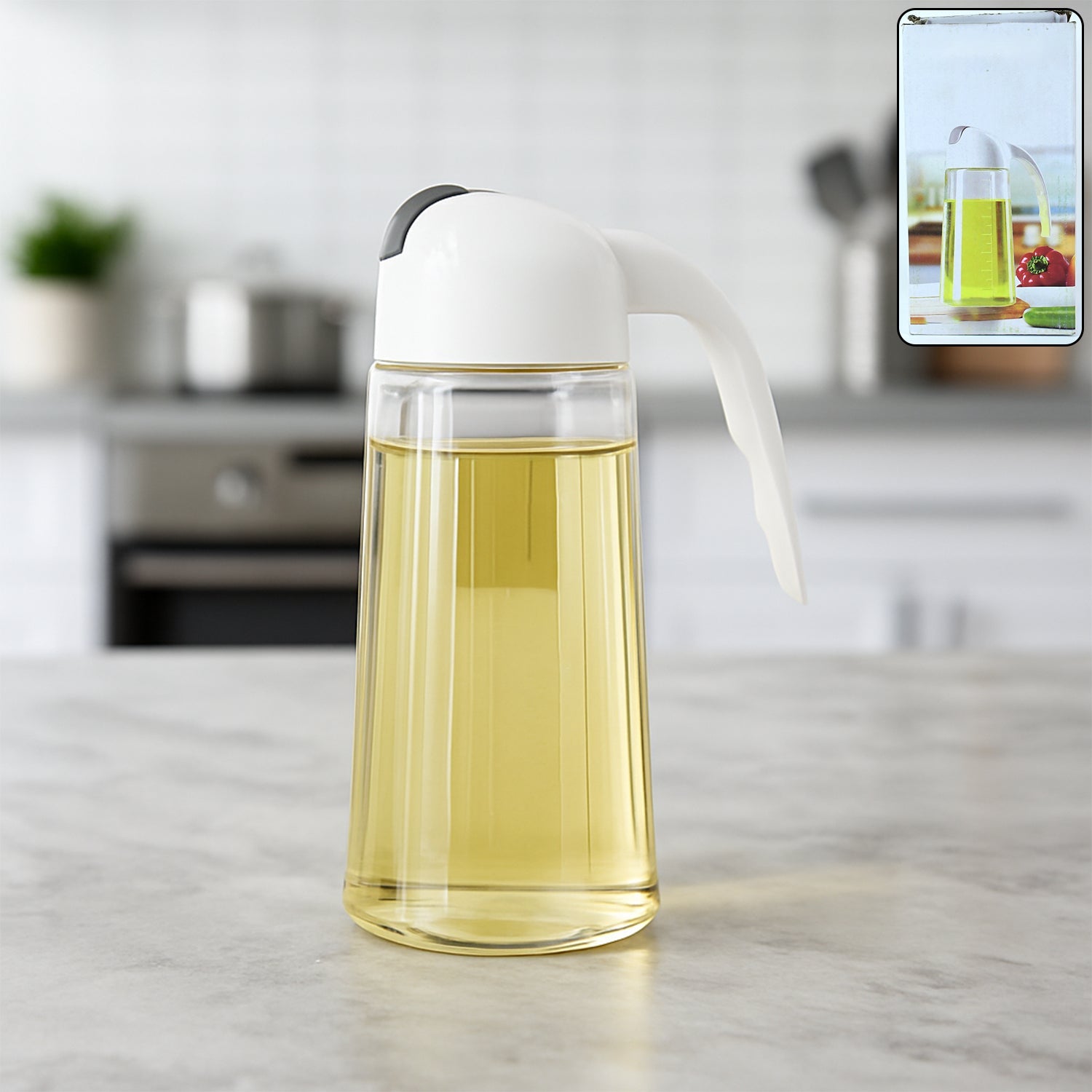 630ml glass oil bottle dispenser with automatic lid and drip-free spout