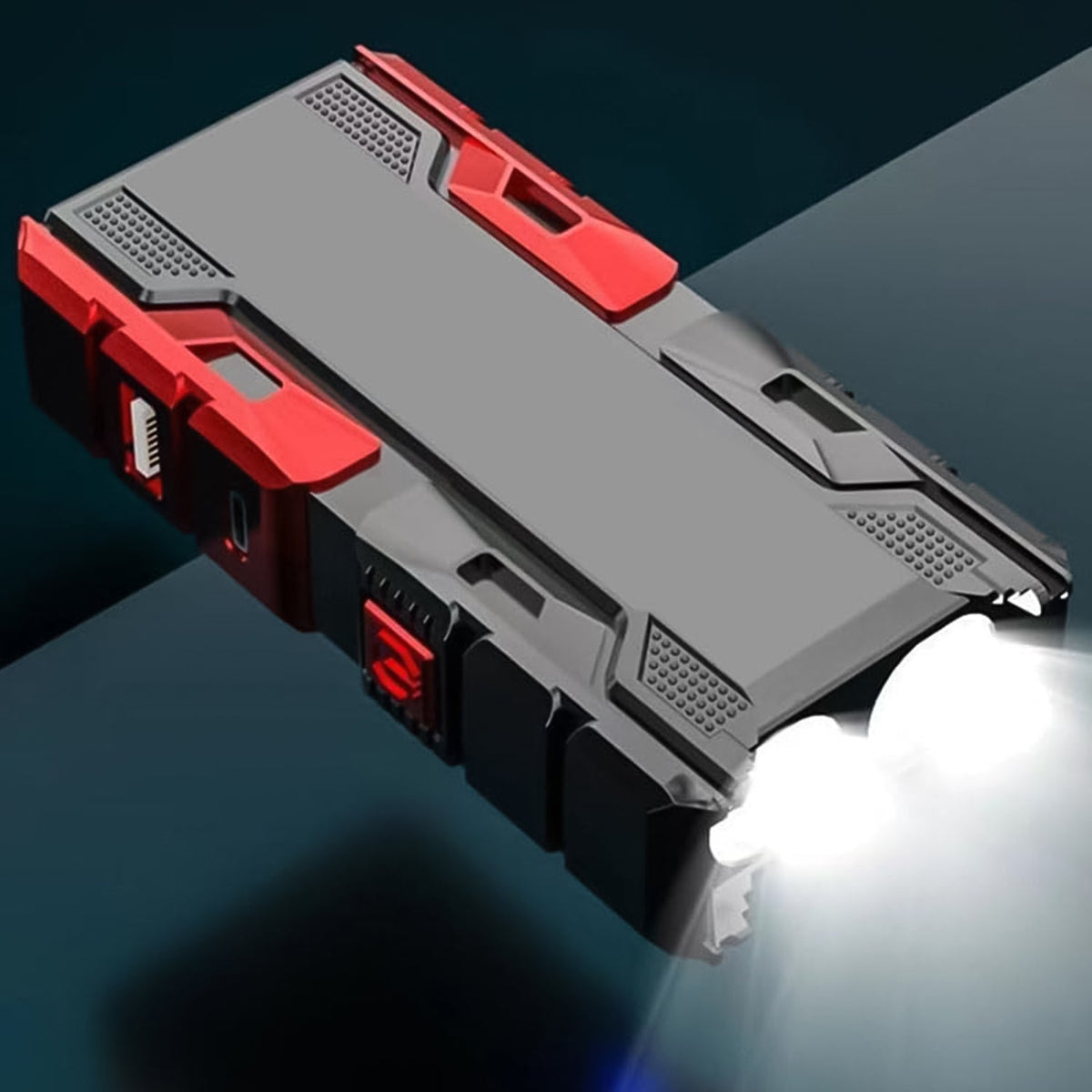 A compact Mini LED Flashlight with Power Bank, showing its powerful beam.