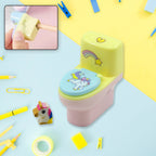 Two toilet pencil sharpeners with erasers, presented as a fun stationery set.