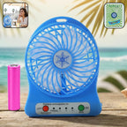 Portable mini table fan with LED light and detachable rechargeable battery