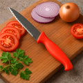 Serrated kitchen knife with sharp stainless steel blade and ergonomic handle