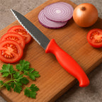 Serrated kitchen knife with sharp stainless steel blade and ergonomic handle