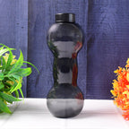 Front view of the 550ml dumbbell water bottle in black, ideal for gym workouts.