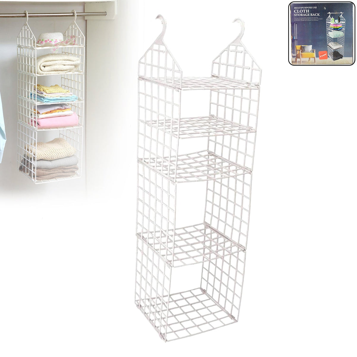 Front view of the 5-layer folding clothes hanger, designed for easy wardrobe organization.