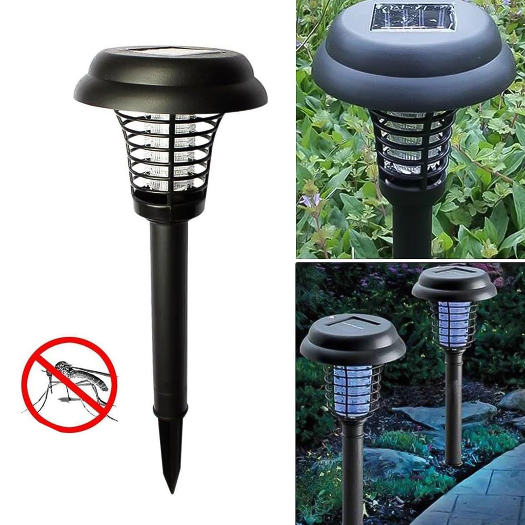 Garden Vera solar mosquito trap and garden light illuminating an outdoor space.