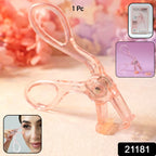 Lightweight transparent plastic eyelash curler with soft grip