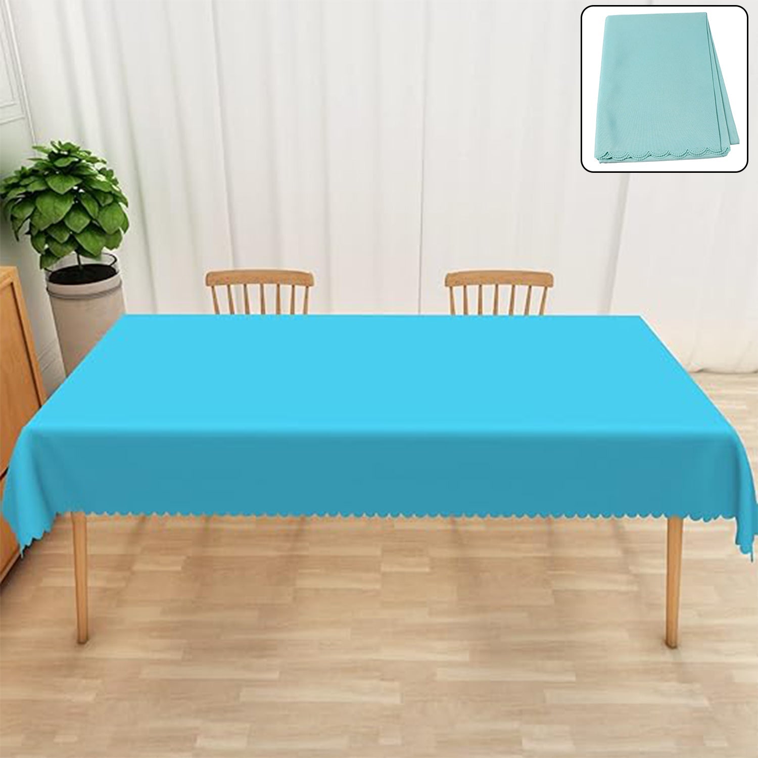 Reusable polyester table cloth with unique pattern on dining table