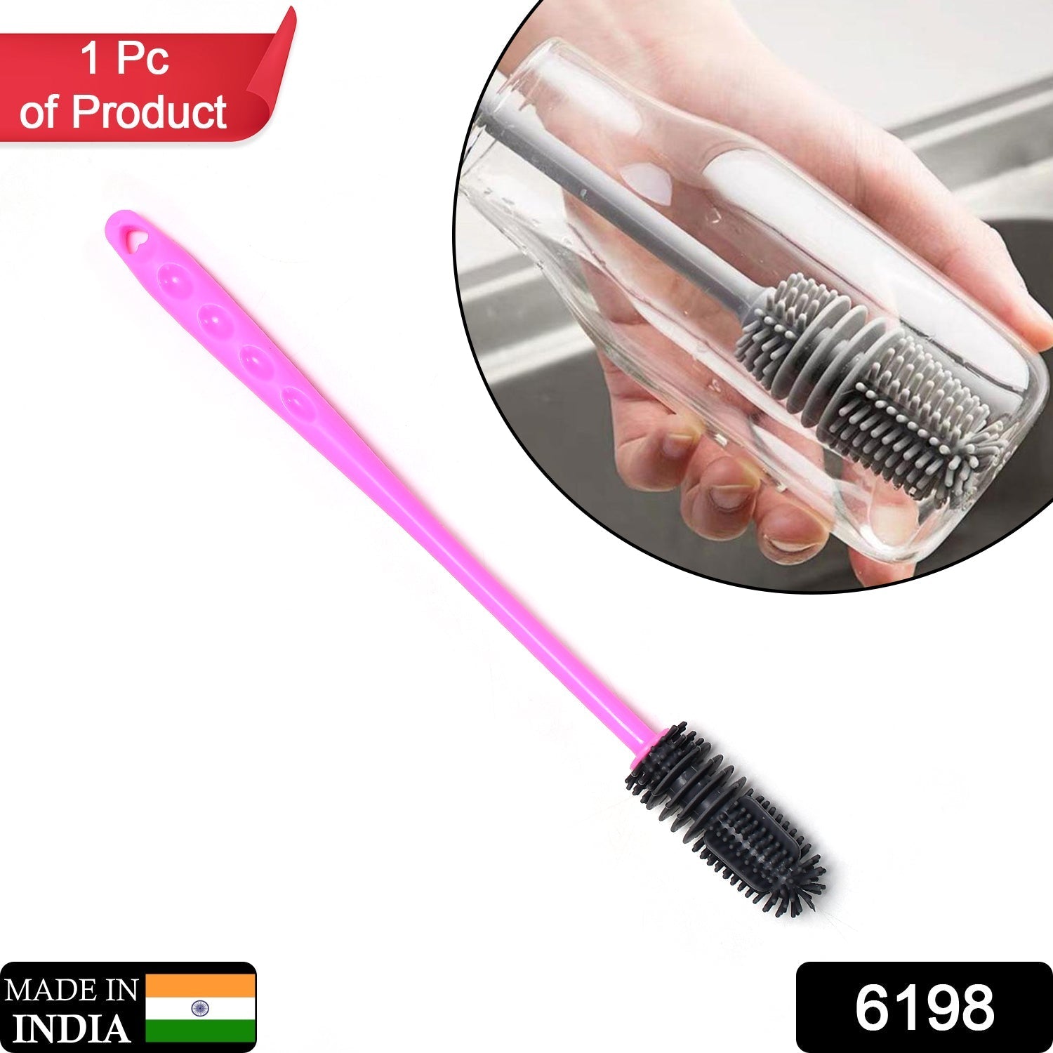 Ergonomic Bottle Cleaning Brush with flexible bristles for thorough cleaning.
