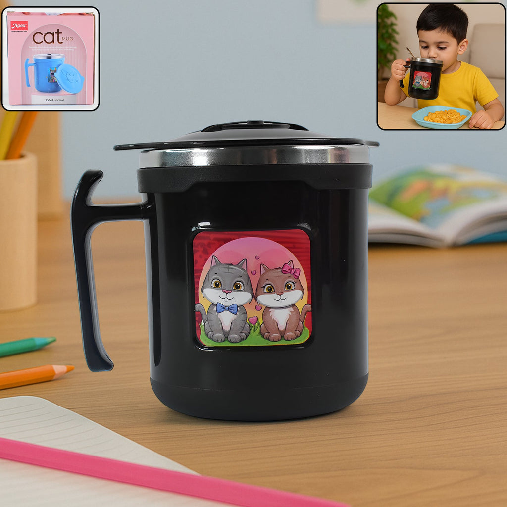 Front view of the adorable black cat mug, ideal for kids and daily use.