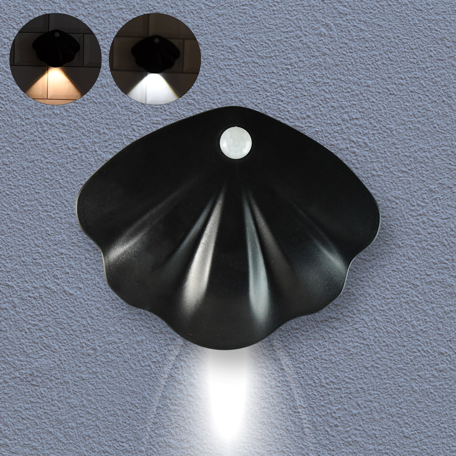 Shell-shaped motion sensor night light emitting soft glow