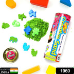 Children's hands shaping vibrant kinetic sand, promoting mess-free creative play.