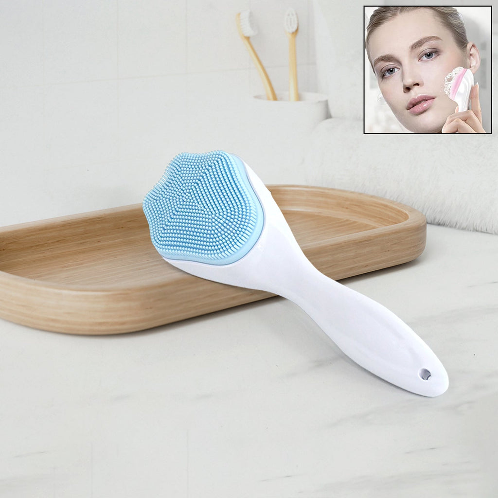AuriGlam Silicone Face Scrubber in black, showing soft bristles and ergonomic design.