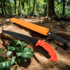 High carbon steel hand pruning saw with protective cover.