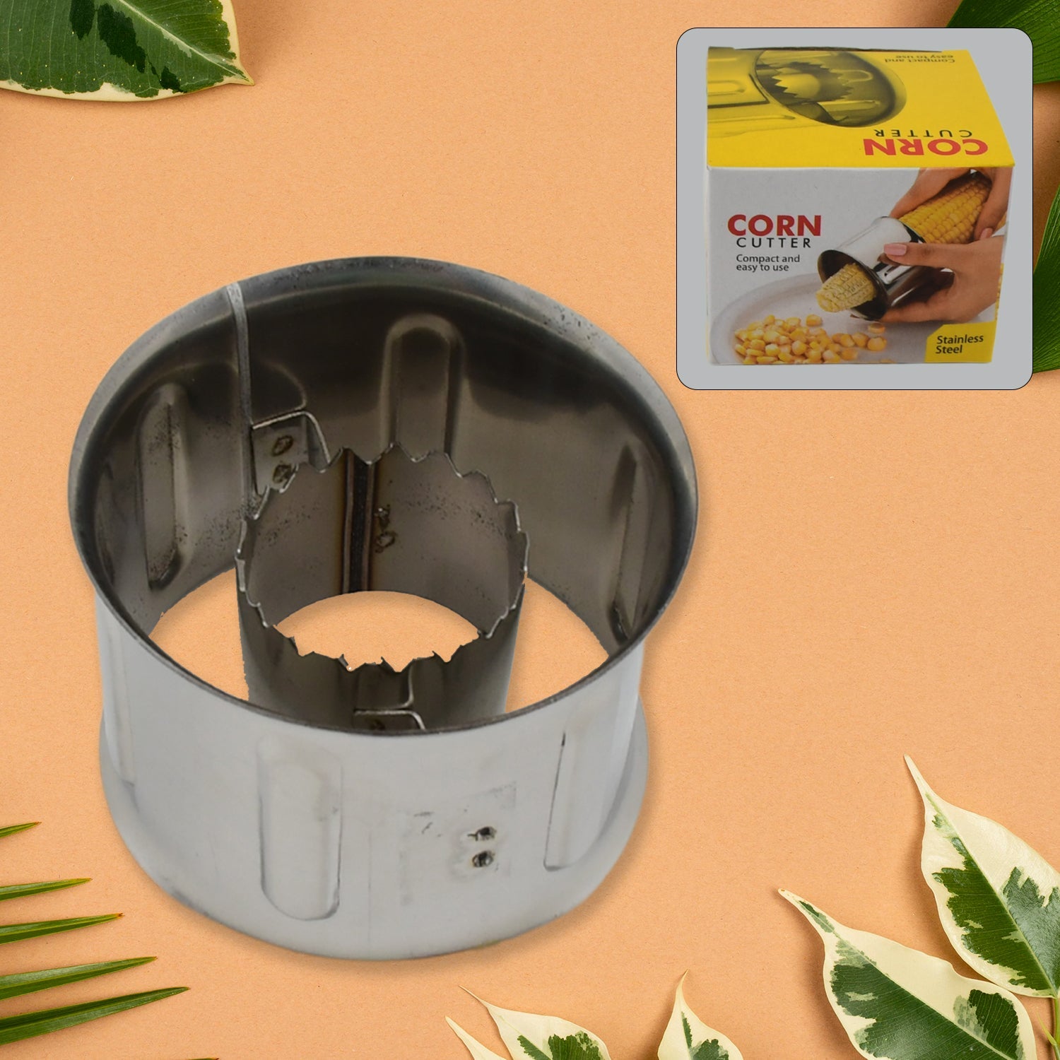 Efficient stainless steel corn cutter for quick kernel removal.