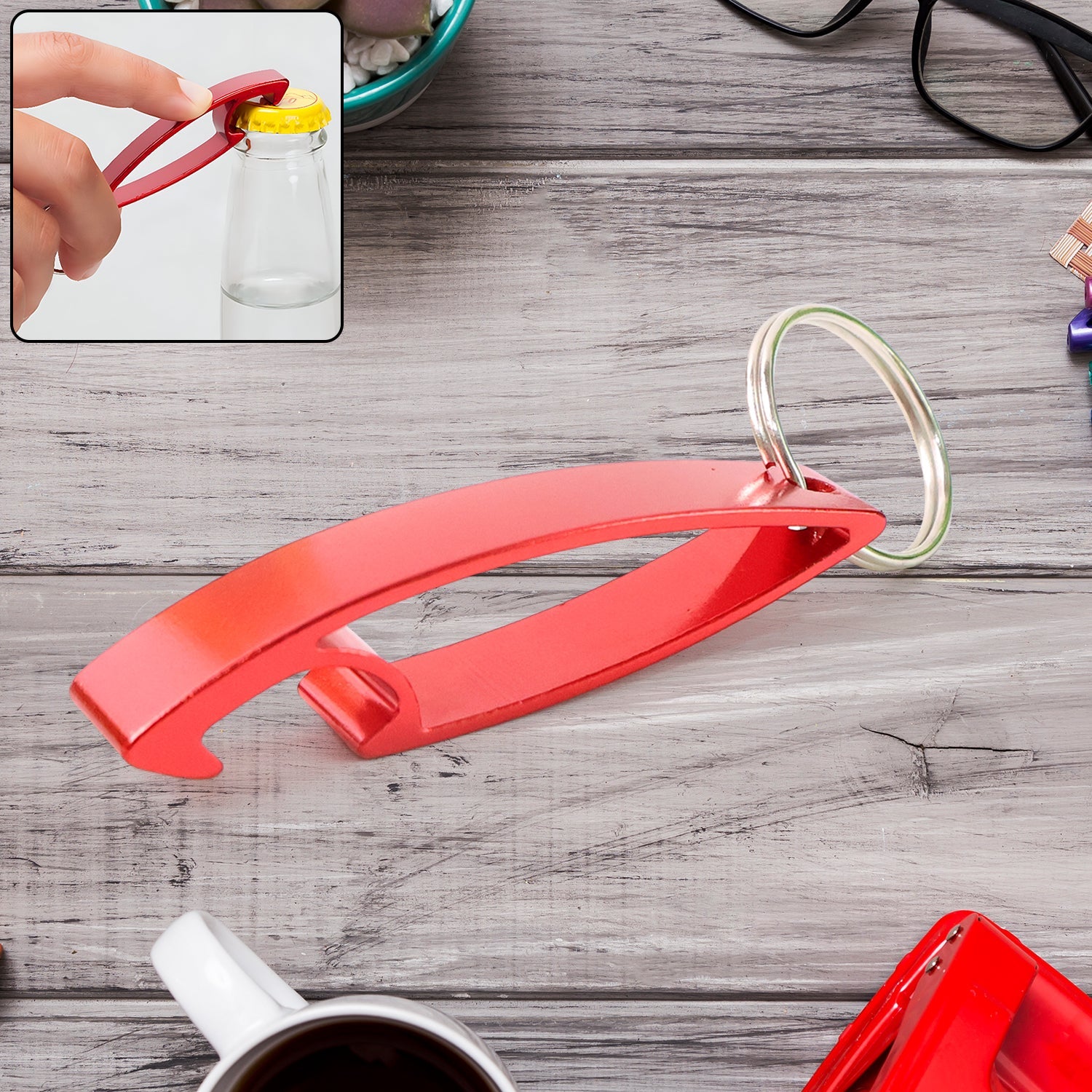 2-in-1 compact metal bottle opener with integrated keyring