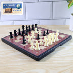 Foldable magnetic chess board game set folded with storage compartment