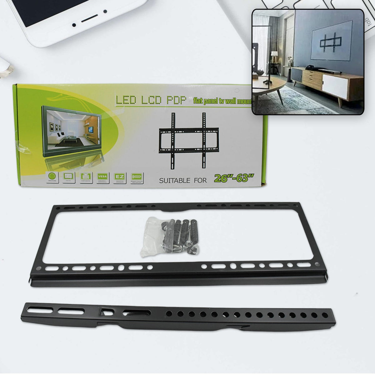 Heavy-duty TV Wall Bracket from Indo Glow, designed for flat-screen LED/LCD TVs.