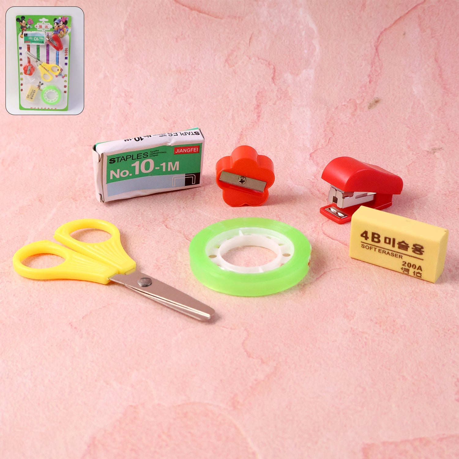 6 in 1 mini stationery kit featuring stapler and scissors in compact design