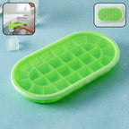 Oval silicone ice cube tray with lid for easy, odor-free freezing