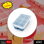 Blue 6-grid silicone ice tray on a clean white surface, ready to make ice.