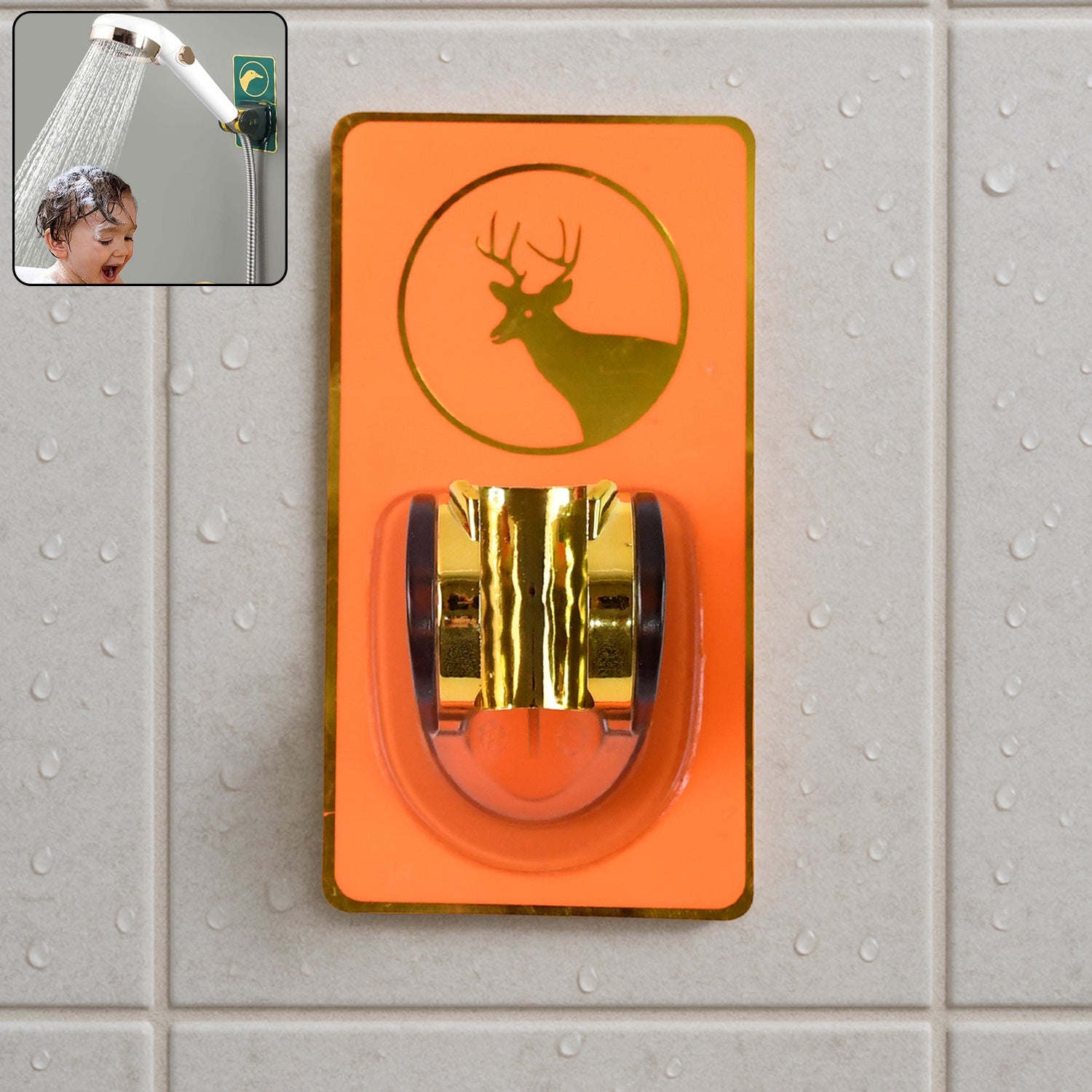 Self-adhesive adjustable shower head holder mounted firmly on bathroom wall