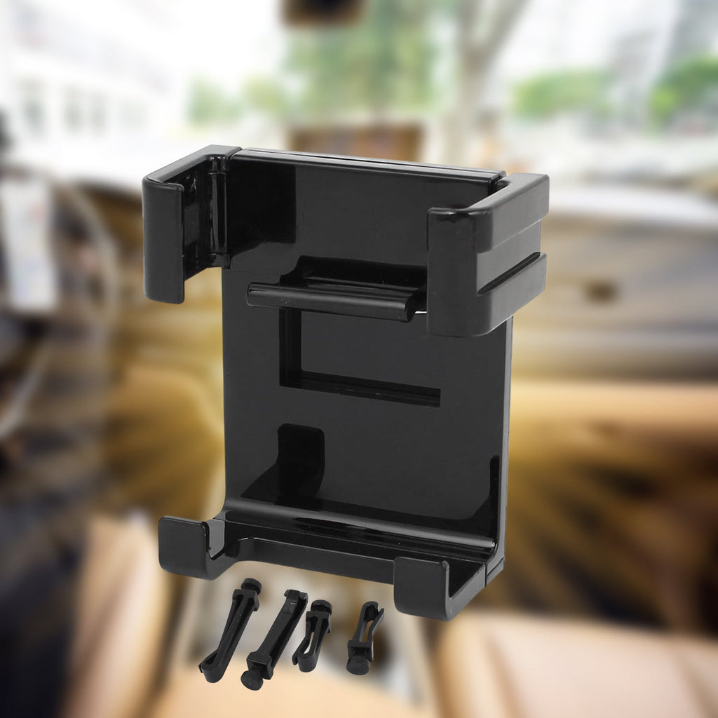 Close-up of the versatile car mobile holder, emphasizing its adjustable bracket for different phone sizes.