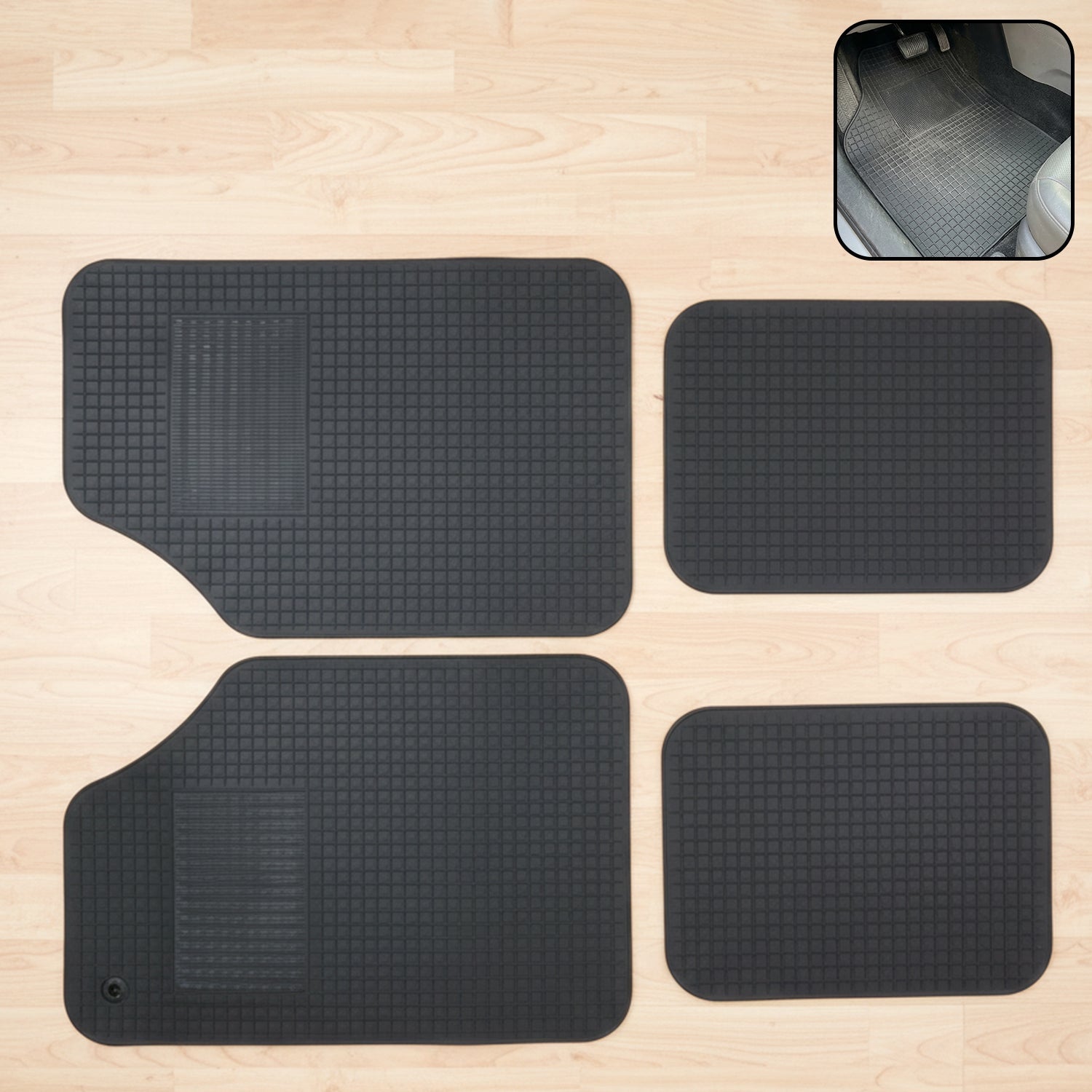 Universal heavy-duty rubber car floor mats with textured surface for all-weather protection