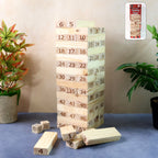 Numbered wooden tumbling tower game set blocks stacked
