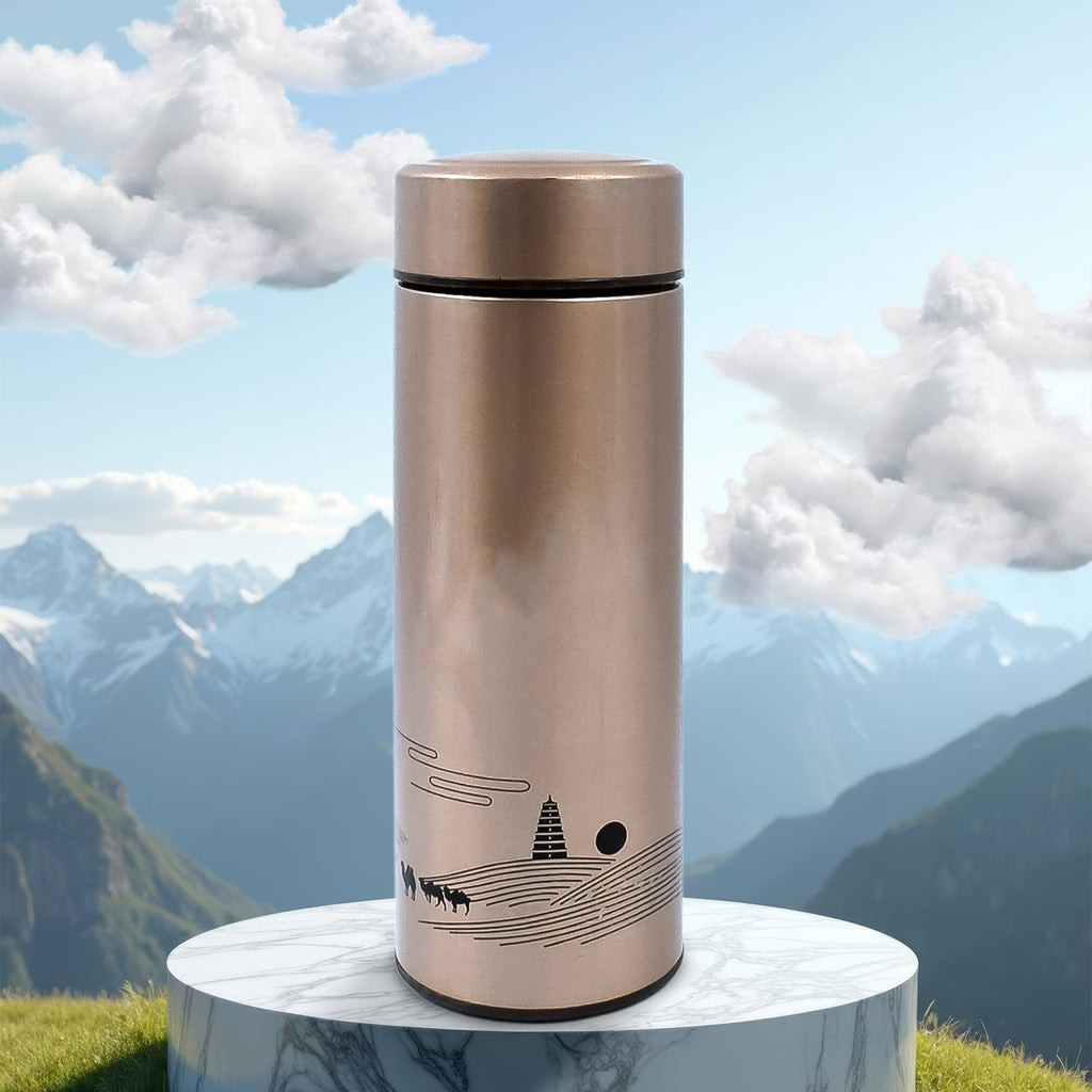 Sleek stainless steel vacuum insulated water bottle with a secure lid, perfect for daily hydration.