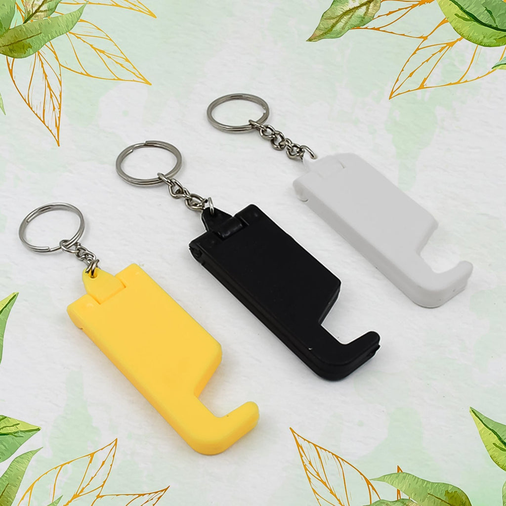 Set of 2 in 1 plastic keychain mobile phone stand in multicolor