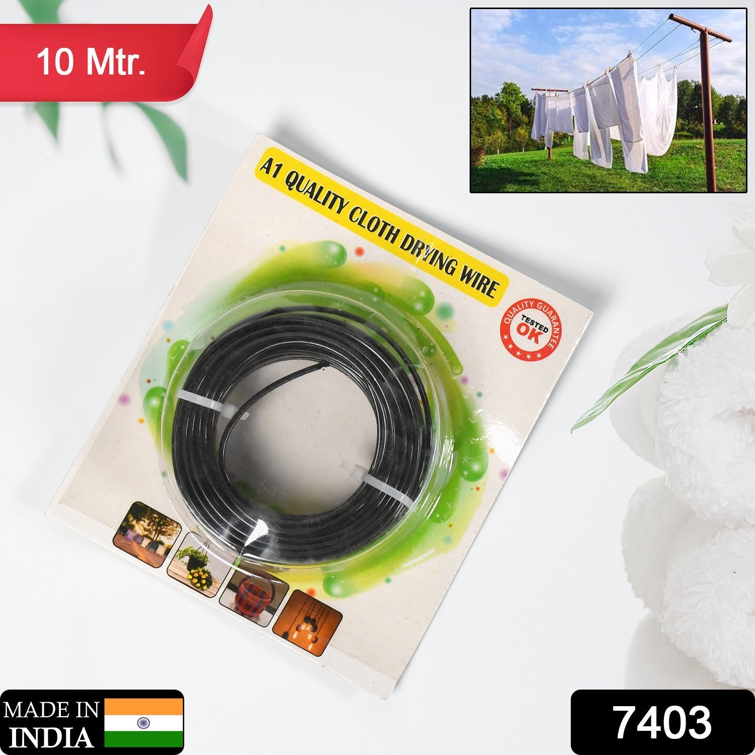 10-meter PVC coated steel cloth drying wire unrolled.