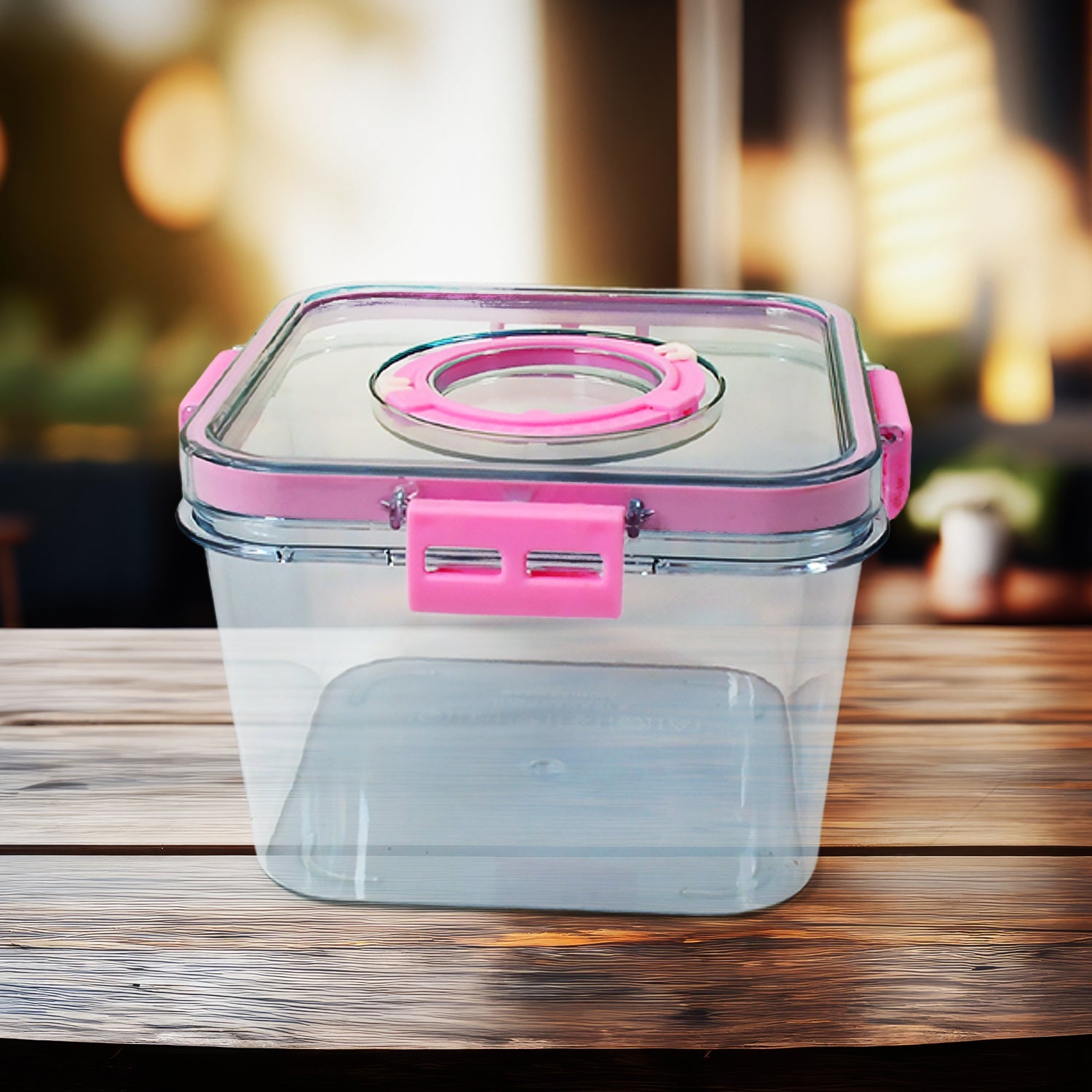 Clear plastic food storage container, 1400ML, with a secure lid.