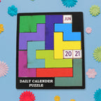 Wooden Daily Calendar Puzzle fully assembled, showcasing the current date.