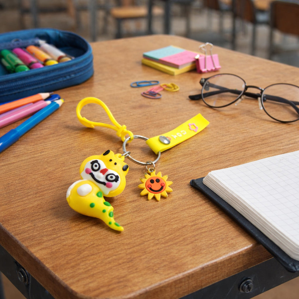 Cute cartoon dinosaur keychain with strap and charm for bags and keys