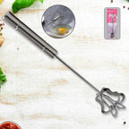 Stainless steel handy churner with blades and easy-press handle for kitchen use