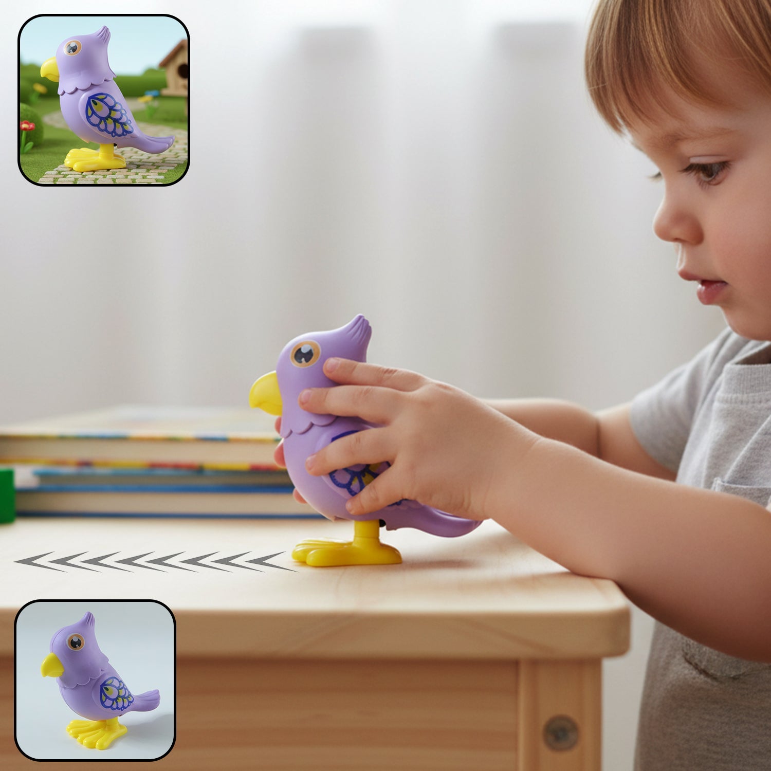 Colorful wind-up jumping bird toy for kids