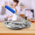 Puri Press Maker, stainless steel, with non-slip handle on a white background, ready for use.